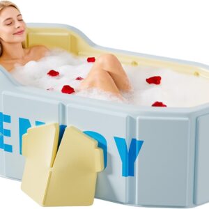 bañera plegable portátil, bañera independiente sin instalación, bañera de remojo spa para baño, cabina de ducha plegable para baño caliente y de hielo (azul claro, 47.2"l x 21.6"w x 19.6"h)