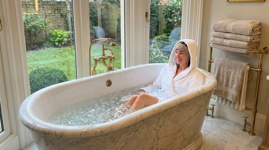 mujer haciendo baño frío 02