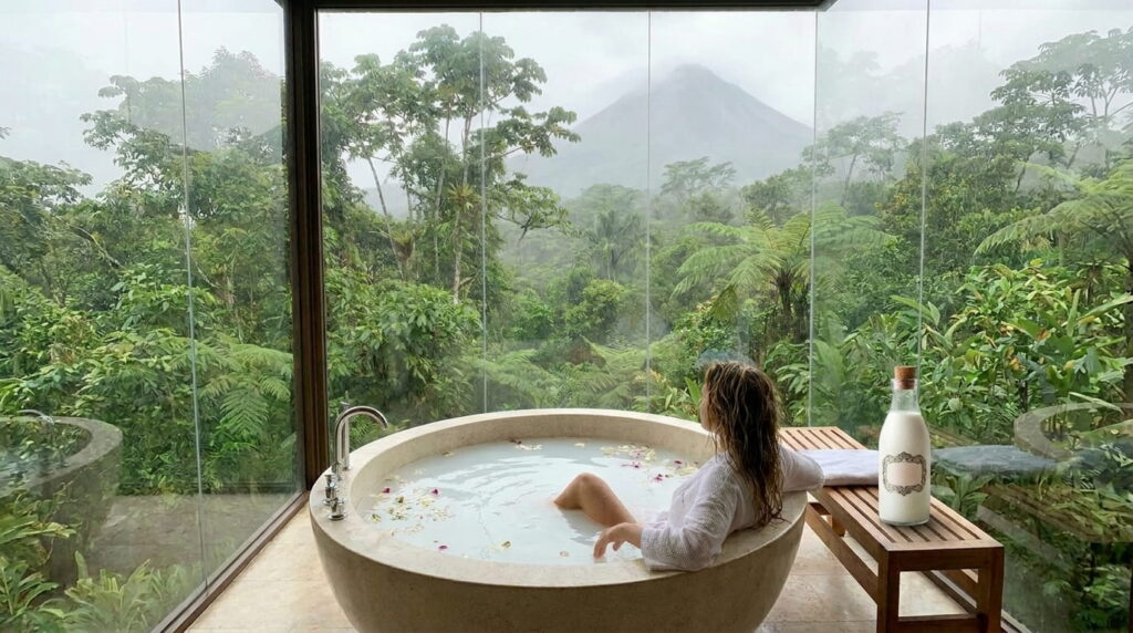 mujer hqaciendo hidroterapia con baño de leche